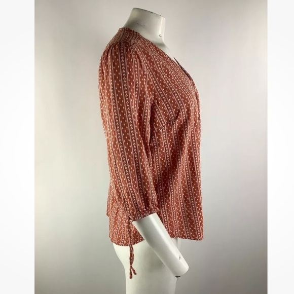 Garnet Hill Sz M 100% Organic Cotton Button Peasant Top Orange White - Picture 3 of 6